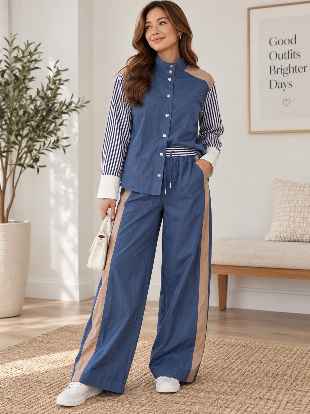 NEW RIVIR Blue Colorblock Two-Piece Pants Set